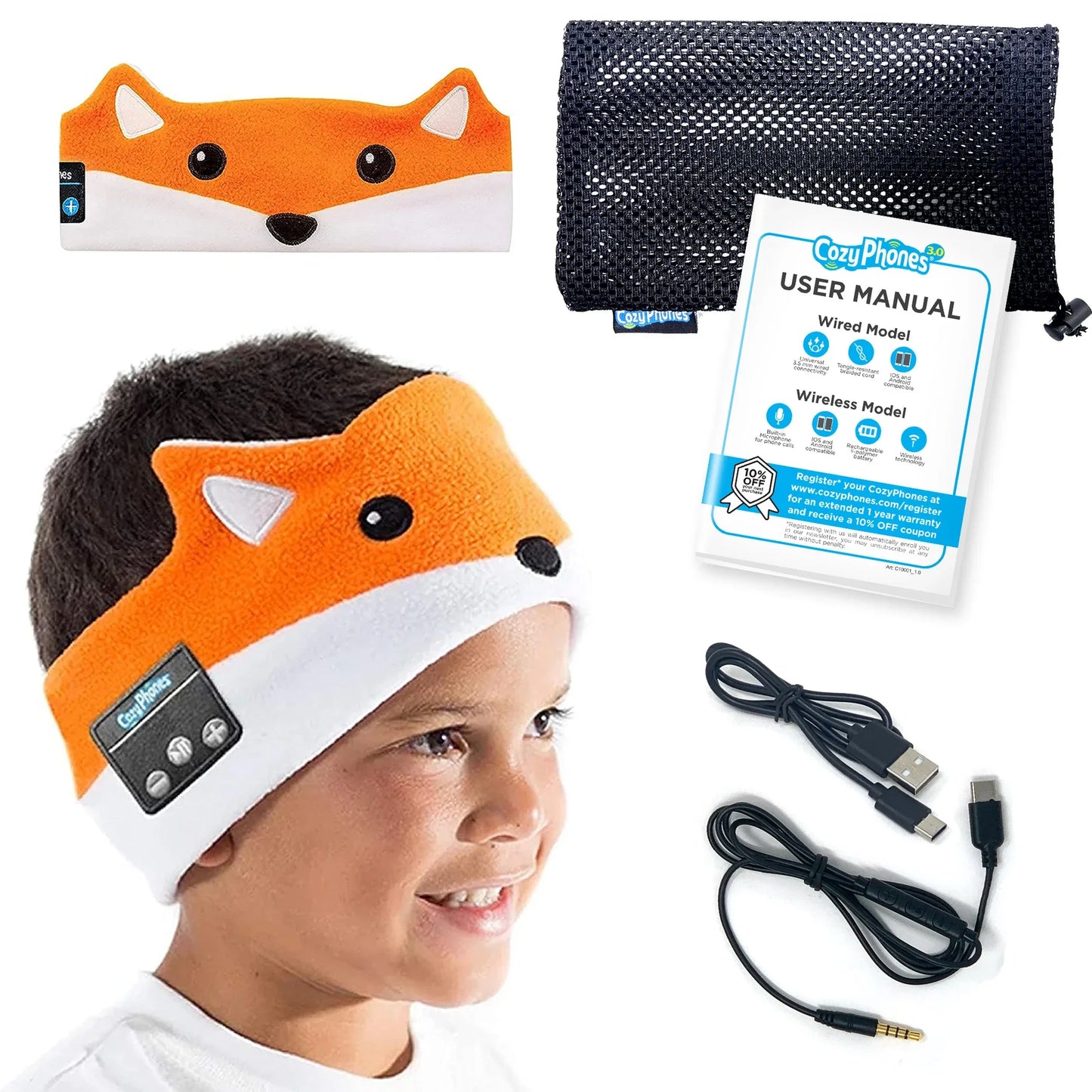 CozyPhones Kids Headband Headphones (Fox)