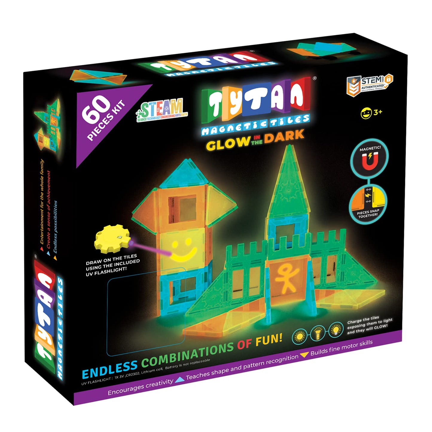 Glow in the Dark Magnetic Tiles (60 Pieces)