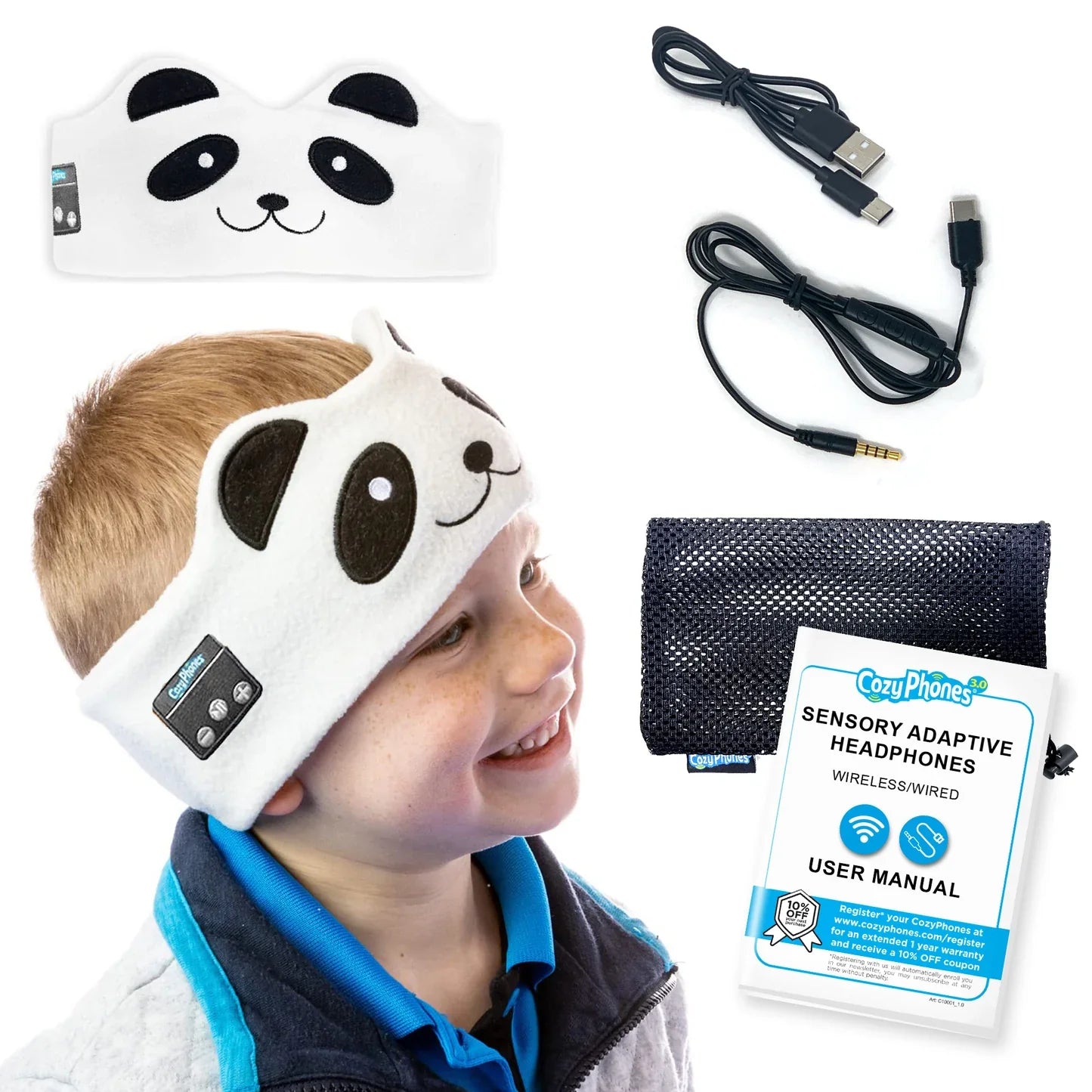 CozyPhones Kids Headband Headphones (Panda)
