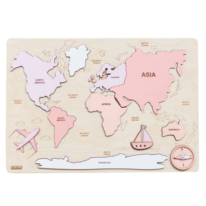Wooden World Map Puzzle (Khaki)